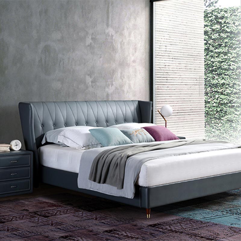 Кревет од цврсто дрво завиткан во целосна кожа